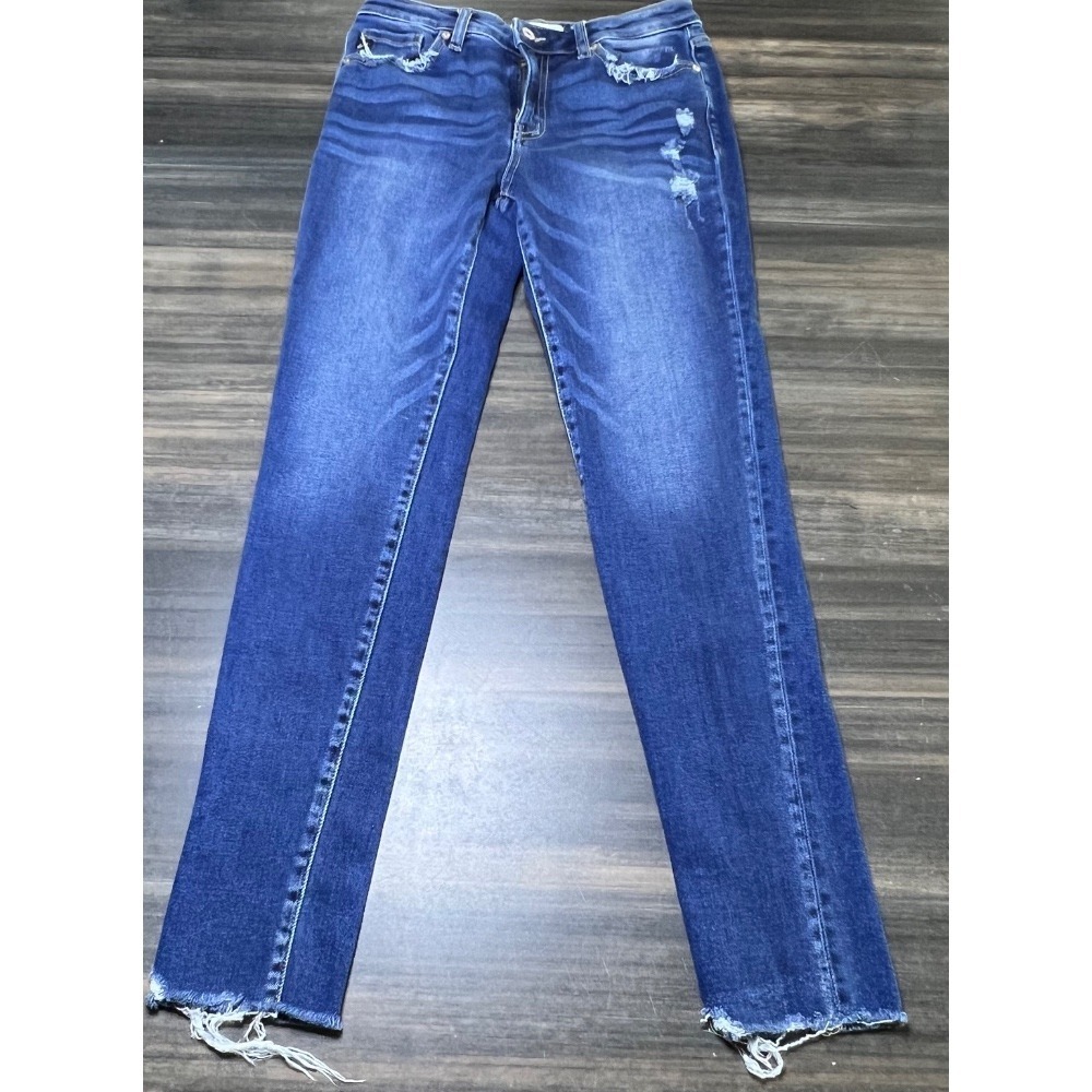 Kancan Distressed Hem Jeans Dark Wash Denim Slim Fit Ankle‎ 5/26